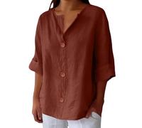 Women's Linen Tops Size 22 Plain Sequin Wedding Blouses Deals Linen Daily for Women Summer Cotton Linen Tee Essentials Vacation Beach Solid Blouses Tunic Top (01-G-Coffee, S)
