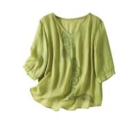 Women's Linen Tops Size 22 Size 16 Denim Office Tee Warehouse Clearance Women's Cotton Linen Embroidered Shirt Top Boho 3/4 Sleeeve Tunic Top Elegant Blouse (01-G-Green, M)