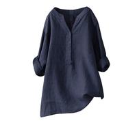 Womens Linen Tops UK Black Linen Spring Shirts My Orders Womens Plus Size Daily Solid Essentials Summer Vacation Tunic Top Large Daily Casual Tee Blouses (01-D-Navy, XXXL)