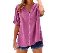 Women's Linen Tops UK Casual Denim Summer Vest Tops My Orders Loose Shirt Top Stand Solid Color Sleeve Collar Casual Women's Shirt 2025 New (01-A-Hot Pink, XXL)