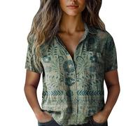 Womens Linen Tops UK Clearance 2025 Black Print Spring Tee My Orders Women Cotton Shirt Printed Fashion Down Daily Casual Top Short Sleeve Blouse (01-D-Mint Green, XXXL)