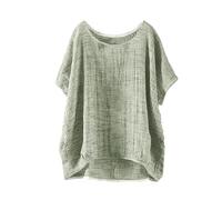 Womens Linen Tops UK Clearance Short Sleeve Denim Office Clothes Warehouse Deals Clearance Women's Summer Short Sleeve Solid Casual Loose Linen Top (01-E-Ag, XL)