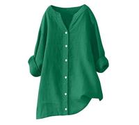 Womens Linen Tops UK Long Sleeve V Neck Button Down Solid Summer Cotton Linen Blouses Casual Fashion Loose Lightweight Comfy T-Shirt Winter Party Tops for Women UK Green 3XL