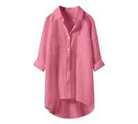 Womens Linen Tops UK Sale Oversized Summer T-Shirt Casual Elegant Loose Cotton Polyester Blouse Half Button Up Tee Shirts Long Sleeve Lagenlook Longline Tunic Top for Leggings Ladies Pink