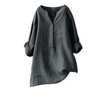 Womens Linen Tops UK White Button Work Tunic Warehouse Travel Womens Cotton Linen Daily Solid Essentials Summer Vacation Tunic Top Large Daily Casual Tee Blouses (01-B-Dark Gray, XXXL)