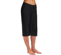 Women's Linen Trousers, 3/4 Casual Trousers, Low Waist, Cotton Linen Comfortable Fabric Trousers, Plain Muslin, Quick Drying Beach Trousers, Outdoor Elastic Waist Capri Trousers with Drawstring and