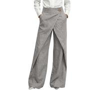 Women's Linen Trousers Cross Over Trendy Stylish Palazzo Trousers Plain Button Cotton Loose Fit Y2k Streetwear Summer Pants Elastic Waist Wrap Front Ladies Trousers