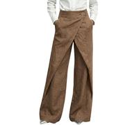 Women's Linen Trousers Cross Over Trendy Stylish Palazzo Trousers Plain Button Cotton Loose Fit Y2k Streetwear Summer Pants Elastic Waist Wrap Front Ladies Trousers