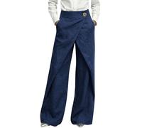 Women's Linen Trousers Cross Over Trendy Stylish Palazzo Trousers Plain Button Cotton Loose Fit Y2k Streetwear Summer Pants Elastic Waist Wrap Front Ladies Trousers