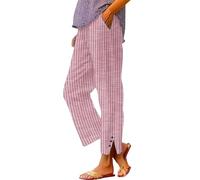 Women's linen trousers, lightweight trousers, plain hiking trousers, straight, elastic, drawstring, long linen trousers, casual summer trousers, wide legs, lounge trousers, cotton, loose, capri