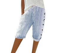 Womens Linen Trousers Oversize Travel Date Shiny with Pockets Tuxedo Patterned Cargo Track Airy Button Stylish (Light Blue,XXL)