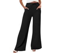 Women's Linen Trousers, Palazzo Pants, Elastic Waist Casual Solid Color Loose Straight Classics Everyday Casual Temperament Chic and Elegant Pants for Autumn