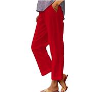 Womens Linen Trousers Petite Summer Loose Palazzo Lounge Pants with Pockets Elastic Waist Wide Leg Boho Trousers Ladies Casual Tracksuit Bottom Joggers Prime of Day Sales