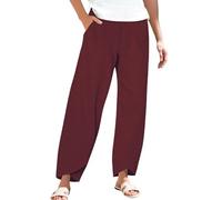 Women's Linen Trousers Summer Loose Fit Cropped Pants Hippie Elasticated Waist with Pockets Wide Leg Harem Pants Cotton Loose Trousers Lounge Yoga Pant Boho Beach Trouser