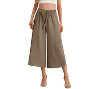 Women's Linen Trousers, Wide Leg, 3/4 Length, Palazzo Trousers, Elastic Waist, Work Trousers, Drawstring, Suit Trousers, High Waist, Casual Trousers, Straight Leg, Loose Lounge Trousers, Flowing