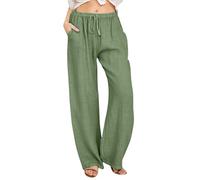 Womens Linen Trousers, Wide Leg Trousers for Women UK, Elasticated Waist, Palazzo Pants, Ladies Summer Pants, Beach (Light Green, XXXXL)
