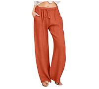 Womens Linen Trousers, Wide Leg Trousers for Women UK, Elasticated Waist, Palazzo Pants, Ladies Summer Pants, Beach (Orange, XXXL)