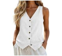 Women'S Linen Vest Casual Button Down Sleeveless Blazer Lightweight V Neck Tank Top Jacket Waistcoat Fitted formal Business Work Waistcoats Suit Top