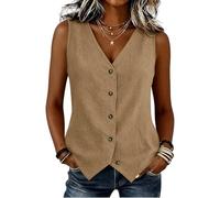 Women's Linen Waistcoats Summer Fashion 2026 V-Neck Sleeveless Button Up Irregular Hem Lightweight Casual Business Office Work Suit Vest Tops Job Interview Clothes for Women