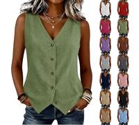 Women's Linen Waistcoats Summer Fashion 2026 V-Neck Sleeveless Button Up Irregular Hem Lightweight Casual Business Office Work Suit Vest Tops Job Interview Clothes for Women