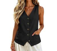 Women's Linen Waistcoats Summer Fashion 2026 V-Neck Sleeveless Button Up Irregular Hem Lightweight Casual Business Office Work Suit Vest Tops Job Interview Clothes for Women with Pockets