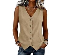Women's Linen Waistcoats Summer Fashion 2026 V-Neck Sleeveless Button Up Irregular Hem Lightweight Casual Business Office Work Suit Vest Tops Job Interview Clothes for Women