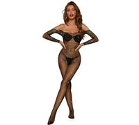 Women's Lingerie Fishnet Bodysuit Sparkly Rhinestone Sexy Mesh Teddy Lingerie Glitter Crystal Stocking, Black-1, Medium
