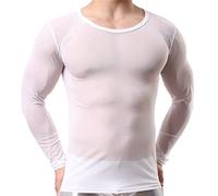 Women's Lingerie plus Size Breathable Sexy Shirts Men's Long Sleeve Sleepwear See Through Mesh Blouse Casual Thong Nightie