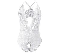 Women's Lingerie Sheer Mesh Lace Half Cup Nightwear Pvc Deep V-Neck Push Up Bra and Knickers Set Babydoll Lingerie Sets for Women UK Outfits for the Bedroom (White, XXL)