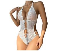 Women's Lingerie, Sleep & Lounge Deep V Neck Bodycon Bodysuit Crotchless Christmas Lingerie Soft Nightgown UK Boudoir Outfits Sexy Outfits Sleepwear Nightwear White XXL