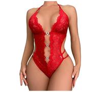 Women's Lingerie, Sleep & Lounge Deep V Neck Bodycon Bodysuit Crotchless Christmas Lingerie Soft Nightgown UK Boudoir Outfits Sexy Outfits Sleepwear Nightwear Red XL