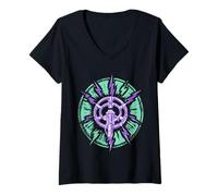 Women's Linocut Lightning Bolt Transmitter Coil Art V-Neck T-Shirt