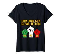 Women's Lion and Sun Revolution Persian Heritage Raised Fists Protes V-Neck T-Shirt