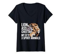 Womens Lion Ass Cheetah My Ex's 3 Spirit Animals Divorce V-Neck T-Shirt