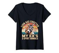 Womens Lion Ass Cheetah My Ex's 3 Spirit Animals Divorce --- V-Neck T-Shirt