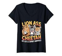 Womens Lion Ass Cheetah My Ex's 3 Spirit Animals Divorce ----- V-Neck T-Shirt