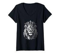 Womens Lion Crown Regal Wild Majestic Strength Power Noble V-Neck T-Shirt