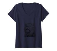 Womens Lion Head Majestic Wild Animal Art V-Neck T-Shirt