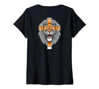 Womens Lion Jesus Cross God Bless Bible The Way Truth Art ON Back V-Neck T-Shirt