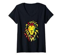 Womens Lion Juneteenth Black History African American Flag Women V-Neck T-Shirt