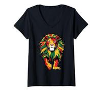 Womens Lion Juneteenth Black History African American Flag Women V-Neck T-Shirt