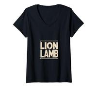 Womens Lion Lamb Christian Jesus Symbol Faith Scripture V-Neck T-Shirt