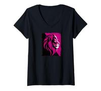 Women's Lion Leon Print Animal Africa Lions V-Neck T-Shirt