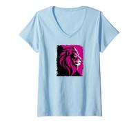Women's Lion Leon Print Animal Africa Lions V-Neck T-Shirt
