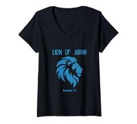 Womens Lion of Judah Christian Revelation 5:5 Faith Messianic V-Neck T-Shirt