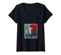 Women's Lion of Judah Roaring Messiah King Strength V-Neck T-Shirt