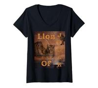 Womens Lion of Judah Untamed Majesty Faith-Inspired Symbolism V-Neck T-Shirt