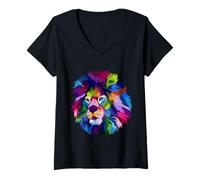Women's Lion Pop Art V-Neck T-Shirt