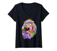 Women's Lion Pop Art V-Neck T-Shirt