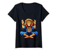 Womens Lion Yoga V-Neck T-Shirt